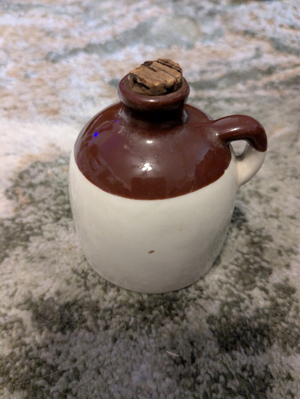 Miniature Brown and White Stoneware Jug Home Art Accent